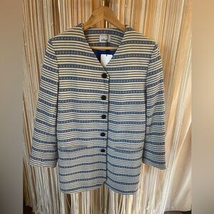 Handmade Slovak textured jacket blazer blue, tan & camel colored w/ pockets